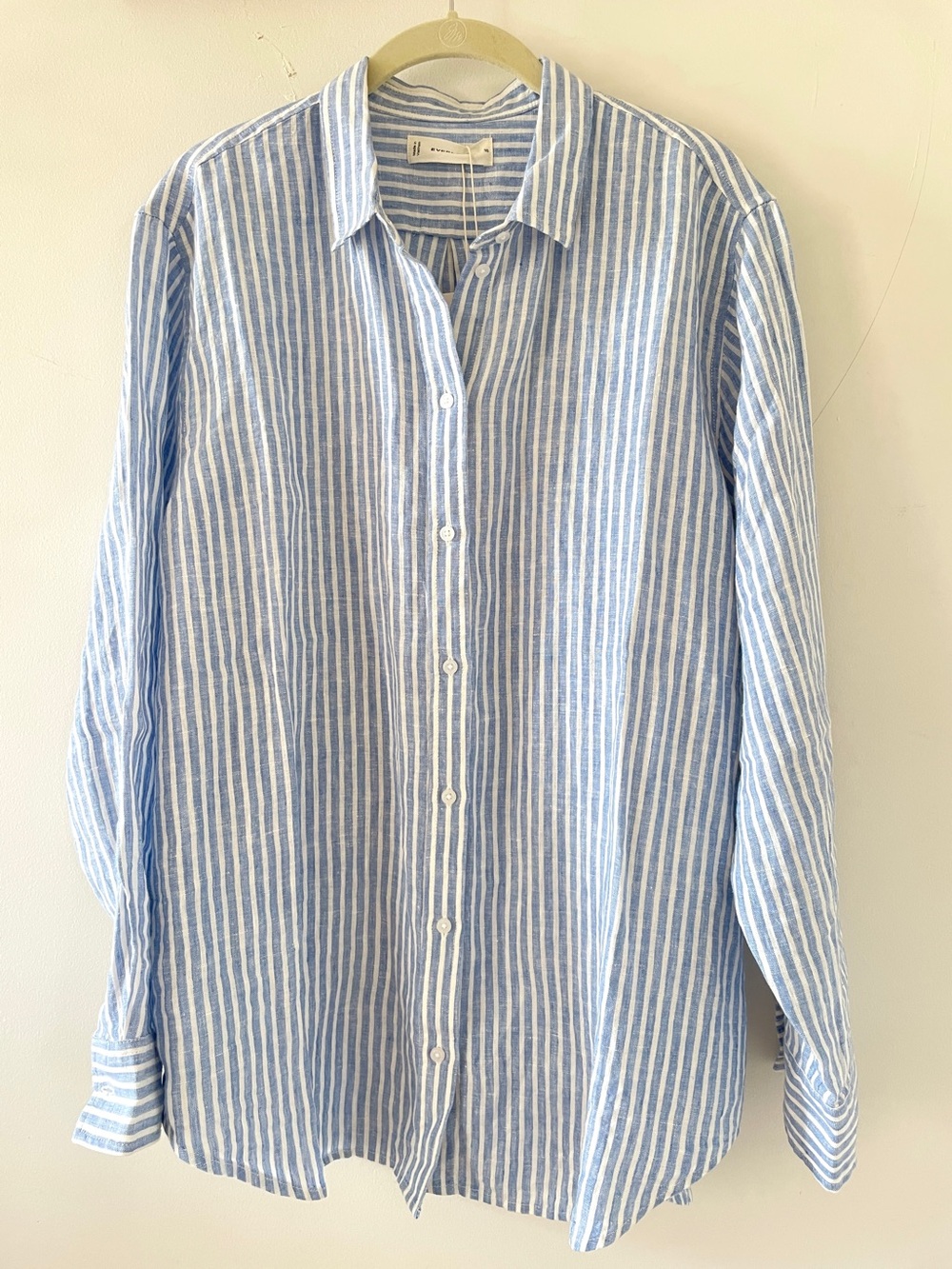 Everlane Relaxed Linen Button Down Shirt Striped Blue & White Size 16